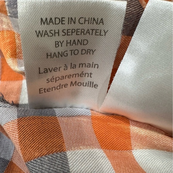 FINAL SALE Roar Orange Plaid Embroidered Button Front 3/4 Sleeve Top XL - Picture 10 of 13
